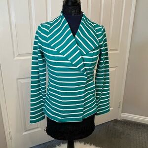 Isaac Mizrahi Live Stripped Biker Style Knit Jacket